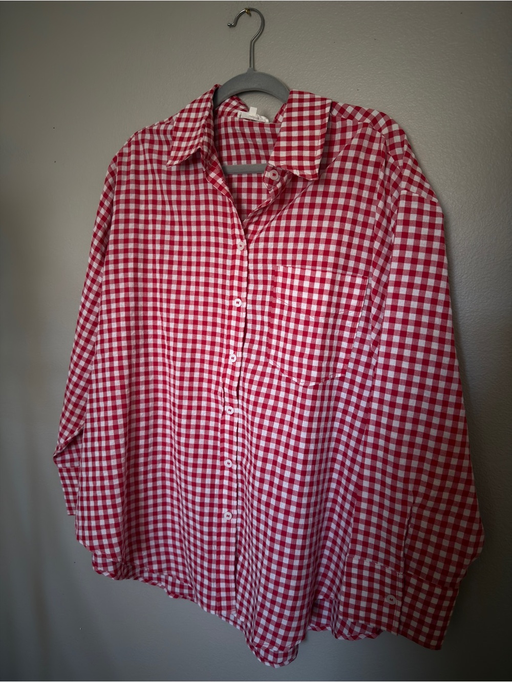 Red Gingham Button-Up Shirt